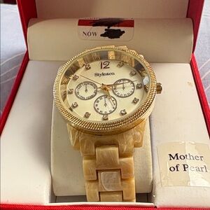 Style & Co. Gold-Tone Watch with Cream Marbled Link Bracelet